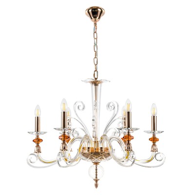 Подвесная люстра Crystal Lux CATARINA SP6 V2 GOLD/TRANSPARENT-COGNAC