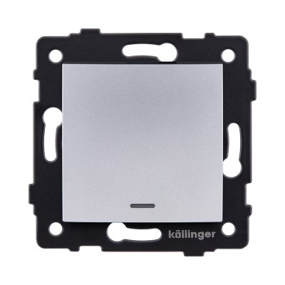 Выключатель 1-клавишный 10А/250В с LED подсветкой, изогнутый, серый Kollinger REA-R-002GY для Aspekt, Eleganz, Reflex