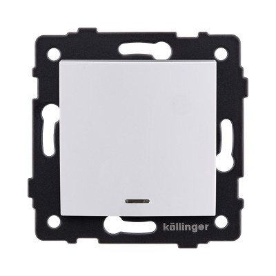 Выключатель 1-клавишный 10А/250В с LED подсветкой, изогнутый, белый Kollinger REA-R-002WH для Aspekt, Eleganz, Reflex