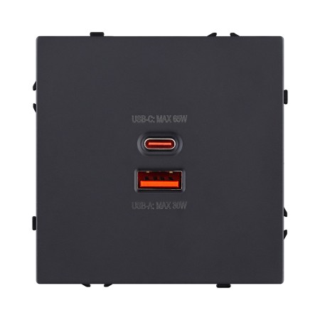 Розетка USB A+C 65W, черный матовый Kollinger Eclipse EC-024BK