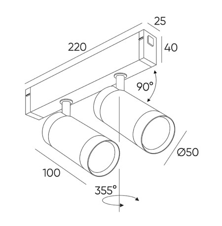 Светильник CCT направленного света поворотный для трековой системы SMART LINE 220В, 2х12Вт, Черный IL.0050.5009-12-CCT-BK