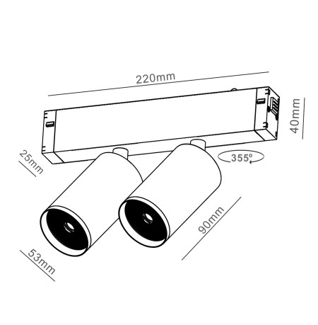 Светильник направленного света поворотный для трековой системы SMART LINE 220В, GU10 2х10Вт, Черный IL.0050.5011-GU10-BK
