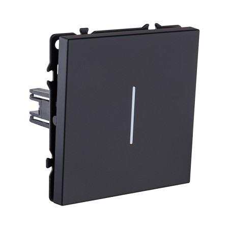 Выключатель 1-клавишный проходной 10А/250В с LED подсветкой, черный матовый Kollinger Eclipse EC-008BK