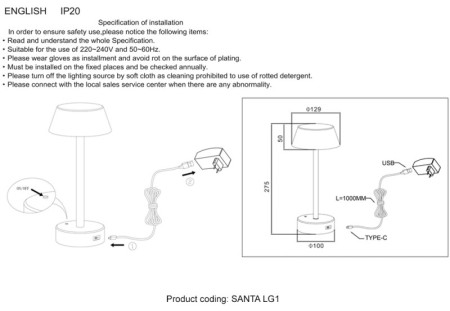 Настольная лампа Crystal Lux SANTA LG1 BLACK