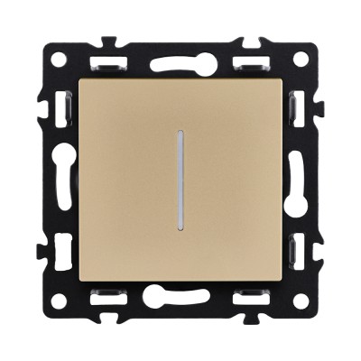 Выключатель 1-клавишный проходной 10А/250В с LED подсветкой, золотой Kollinger Asthetik AS-008GD