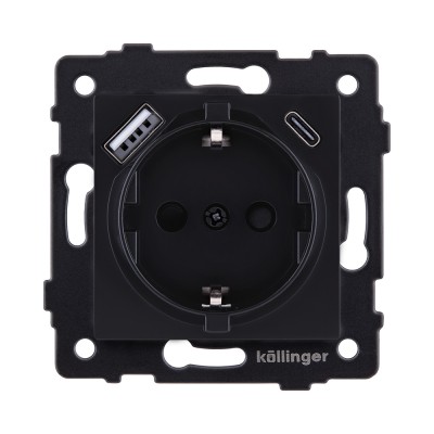 Розетка штепсельная SCHUKO 16A/250 В с USB A+C 20W, черный матовый Kollinger REA-004BM для Aspekt, Eleganz, Reflex
