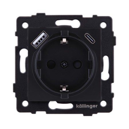 Розетка штепсельная SCHUKO 16A/250 В с USB A+C 20W, черный матовый Kollinger REA-004BM для Aspekt, Eleganz, Reflex