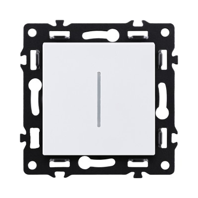 Выключатель 1-клавишный проходной 10А/250В с LED подсветкой, белый Kollinger Asthetik AS-008WH