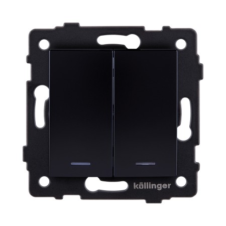 Выключатель 2-клавишный 10А/250В с LED подсветкой, изогнутый, черный Kollinger REA-R-008BK для Aspekt, Eleganz, Reflex