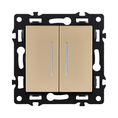 Выключатель 2-клавишный 10А/250В с LED подсветкой, золотой Kollinger Asthetik AS-010GD
