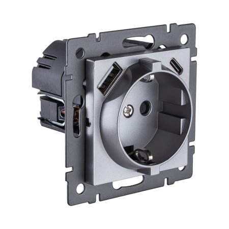 Розетка штепсельная SCHUKO 16A/250 В с USB A+C 20W, серый Kollinger REA-004GY для Aspekt, Eleganz, Reflex