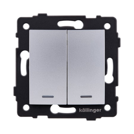 Выключатель 2-клавишный 10А/250В с LED подсветкой, изогнутый, серый Kollinger REA-R-008GY для Aspekt, Eleganz, Reflex