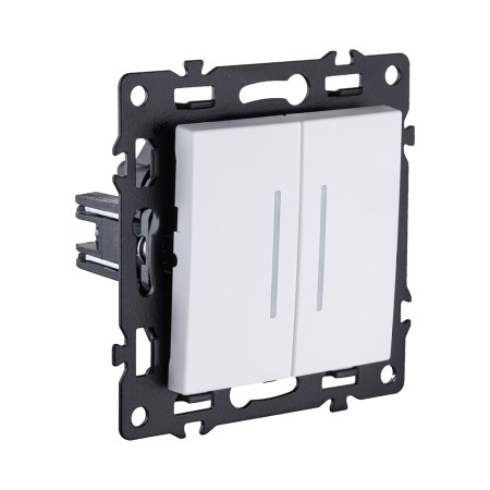 Выключатель 2-клавишный 10А/250В с LED подсветкой, белый Kollinger Asthetik AS-010WH