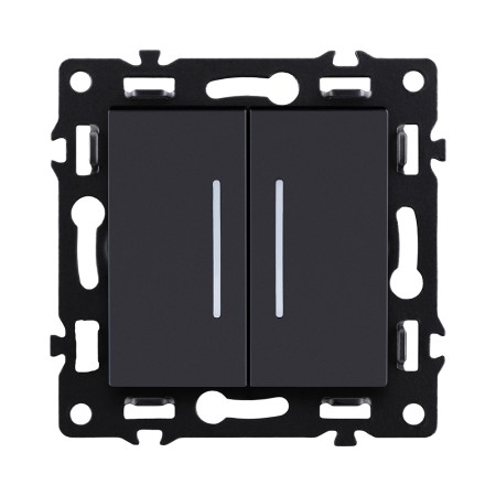 Выключатель 2-клавишный проходной 10А/250В с LED подсветкой, черный Kollinger Asthetik AS-011BK