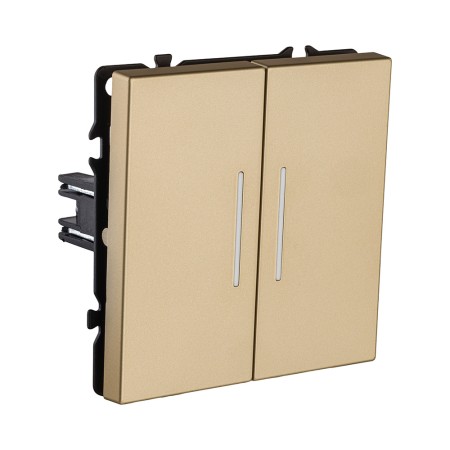 Выключатель 2-клавишный проходной 10А/250В с LED подсветкой, золотой Kollinger Eclipse EC-011GD