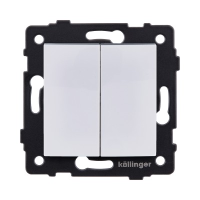 Выключатель 2-клавишный проходной 10А/250В, изогнутый, белый Kollinger REA-R-009WH для Aspekt, Eleganz, Reflex