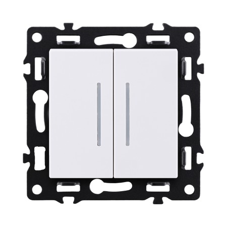 Выключатель 2-клавишный проходной 10А/250В с LED подсветкой, белый Kollinger Asthetik AS-011WH