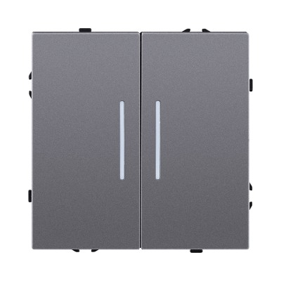 Выключатель 2-клавишный проходной 10А/250В с LED подсветкой, серый Kollinger Eclipse EC-011GY