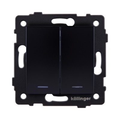 Выключатель 2-клавишный проходной 10А/250В с LED подсветкой, изогнутый, черный Kollinger REA-R-010BK для Aspekt, Eleganz, Reflex