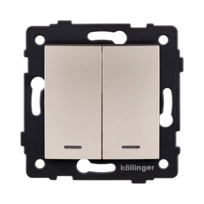 Выключатель 2-клавишный проходной 10А/250В с LED подсветкой, изогнутый, золотой Kollinger REA-R-010GD для Aspekt, Eleganz, Reflex