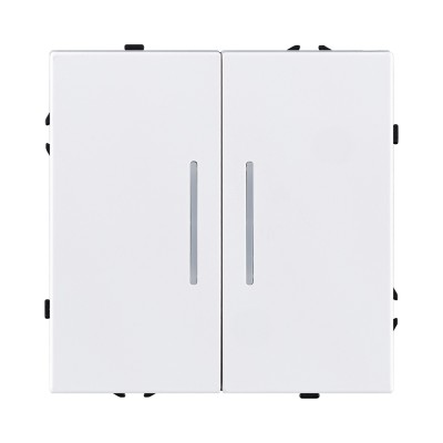 Выключатель 2-клавишный проходной 10А/250В с LED подсветкой, белый матовый Kollinger Eclipse EC-011WH