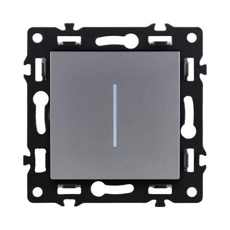 Выключатель кнопочный 1-клавишный 10А/250В с LED подсветкой, серый Kollinger Asthetik AS-012GY