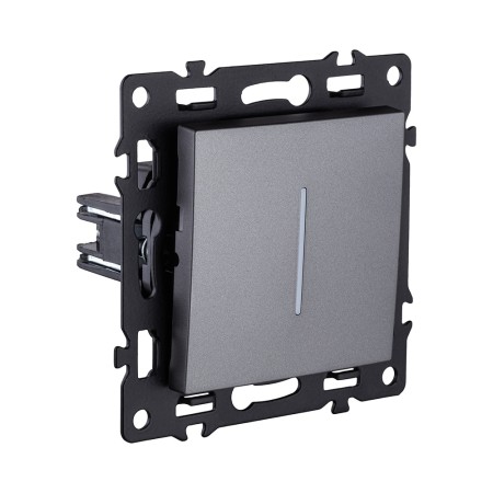 Выключатель кнопочный 1-клавишный 10А/250В с LED подсветкой, серый Kollinger Asthetik AS-012GY