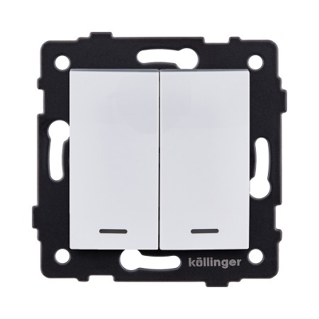 Выключатель 2-клавишный проходной 10А/250В с LED подсветкой, изогнутый, белый Kollinger REA-R-010WH для Aspekt, Eleganz, Reflex