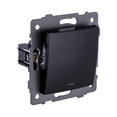 Выключатель кнопочный 1-клавишный 10А/250В с LED подсветкой, изогнутый, черный Kollinger REA-R-013BK для Aspekt, Eleganz, Reflex