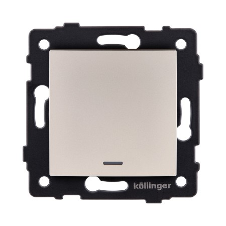 Выключатель кнопочный 1-клавишный 10А/250В с LED подсветкой, изогнутый, золотой Kollinger REA-R-013GD для Aspekt, Eleganz, Reflex