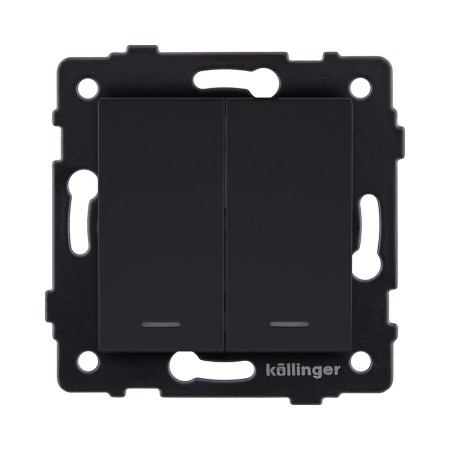 Выключатель кнопочный 2-клавишный 10А/250В с LED подсветкой, черный матовый Kollinger REA-S-014BM для Aspekt, Eleganz, Reflex