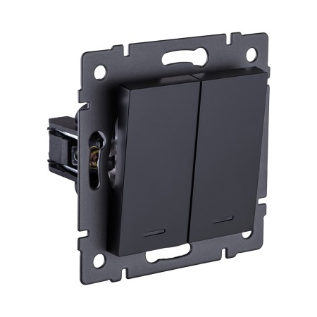 Выключатель кнопочный 2-клавишный 10А/250В с LED подсветкой, черный матовый Kollinger REA-S-014BM для Aspekt, Eleganz, Reflex