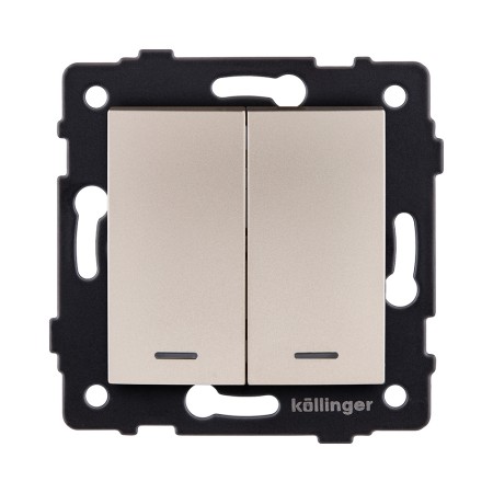 Выключатель кнопочный 2-клавишный 10А/250В с LED подсветкой, изогнутый, золотой Kollinger REA-R-014GD для Aspekt, Eleganz, Reflex