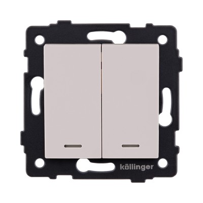 Выключатель кнопочный 2-клавишный 10А/250В с LED подсветкой, кашемир матовый Kollinger REA-S-014CM для Aspekt, Eleganz, Reflex