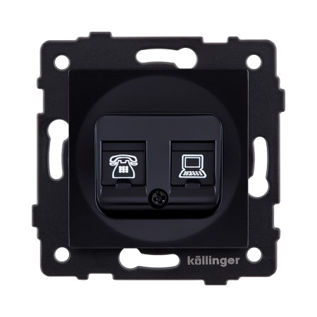 Розетка двойная RJ11 + RJ45 Cat.6, черный Kollinger REA-011BK для Aspekt, Eleganz, Reflex