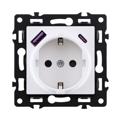 Розетка штепсельная SCHUKO 16A/250 В с USB A+C 20W, белый Kollinger Asthetik AS-016WH