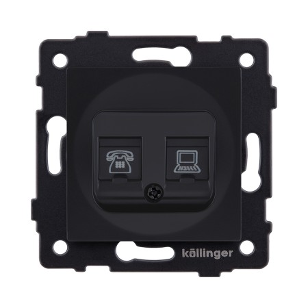 Розетка двойная RJ11 + RJ45 Cat.6, черный матовый Kollinger REA-011BM для Aspekt, Eleganz, Reflex
