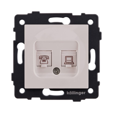 Розетка двойная RJ11 + RJ45 Cat.6, кашемир матовый Kollinger REA-011CM для Aspekt, Eleganz, Reflex