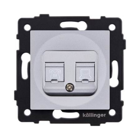 Розетка двойная RJ11 + RJ45 Cat.6, серый Kollinger REA-011GY для Aspekt, Eleganz, Reflex