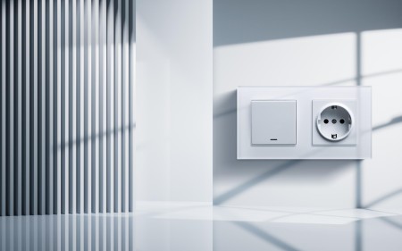 Выключатель 1-клавишный перекрестный 10А/250В с LED подсветкой, изогнутый, белый Kollinger REA-R-015WH для Aspekt, Eleganz, Reflex