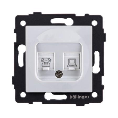 Розетка двойная RJ11 + RJ45 Cat.6, белый Kollinger REA-011WH для Aspekt, Eleganz, Reflex