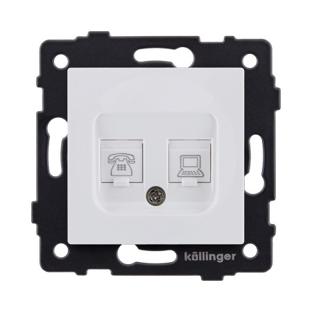 Розетка двойная RJ11 + RJ45 Cat.6, белый матовый Kollinger REA-011WM для Aspekt, Eleganz, Reflex