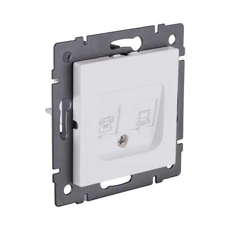 Розетка двойная RJ11 + RJ45 Cat.6, белый матовый Kollinger REA-011WM для Aspekt, Eleganz, Reflex