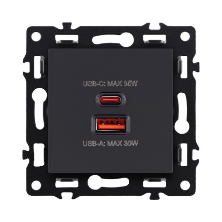 Розетка USB A+C 65W, черный Kollinger Asthetik AS-024BK