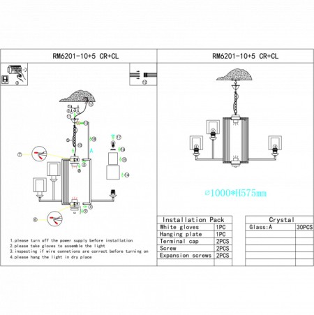 Подвесная люстра iLamp RM6201-10+5 CR+CL