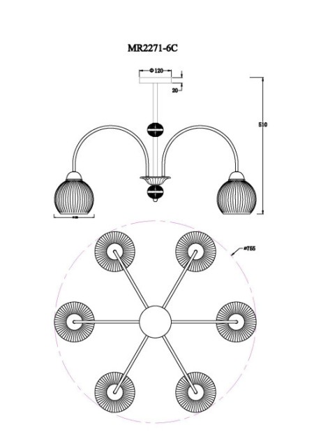 Люстра на штанге MyFar MR2271-6C