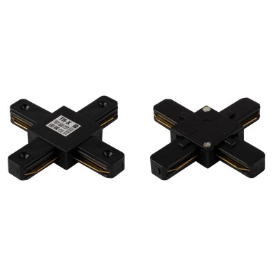 X - соединитель питания для накладного шинопровода трековой системы 1 фазный трек 10А, 220В, Черный TR-X BK