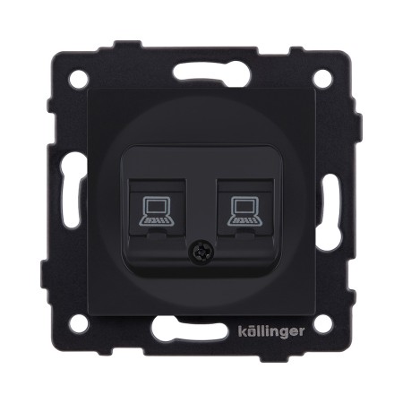 Розетка двойная Ethernet RJ45 Cat.6, черный матовый Kollinger REA-019BM для Aspekt, Eleganz, Reflex