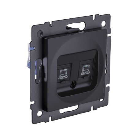 Розетка двойная Ethernet RJ45 Cat.6, черный матовый Kollinger REA-019BM для Aspekt, Eleganz, Reflex
